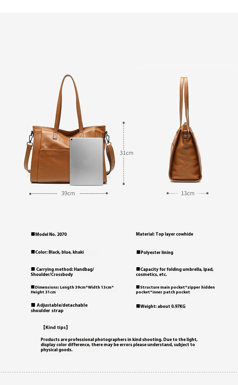 Women's First Layer Cowhide Large Capacity Handbag