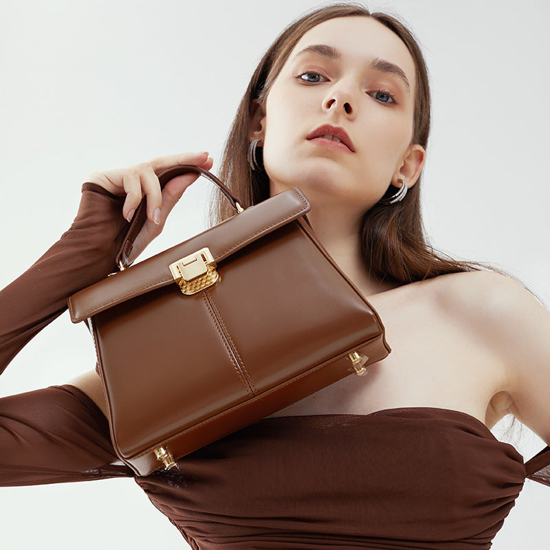 Women's Leather Vachette Clasp Portable Shoulder Bag