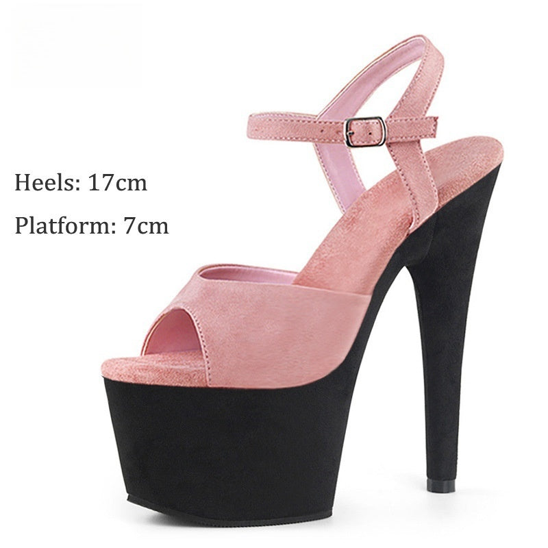 17cm Suede High Heel Sandals Model Catwalk
