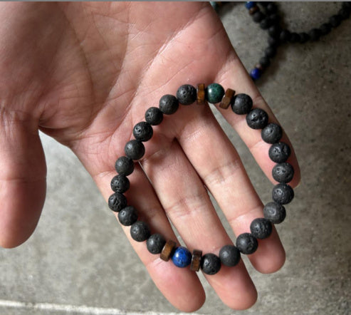 Personality Men's Black Volcanic Stone Bracelet
