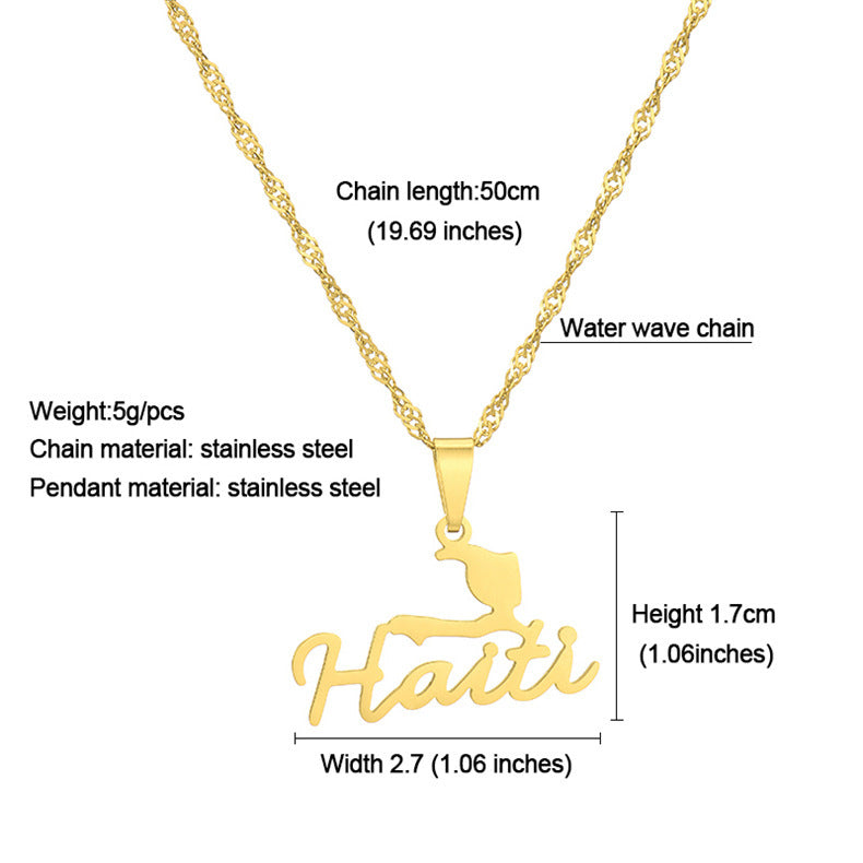 Haitian Map Pendant Necklace Gold Glossy Geometric