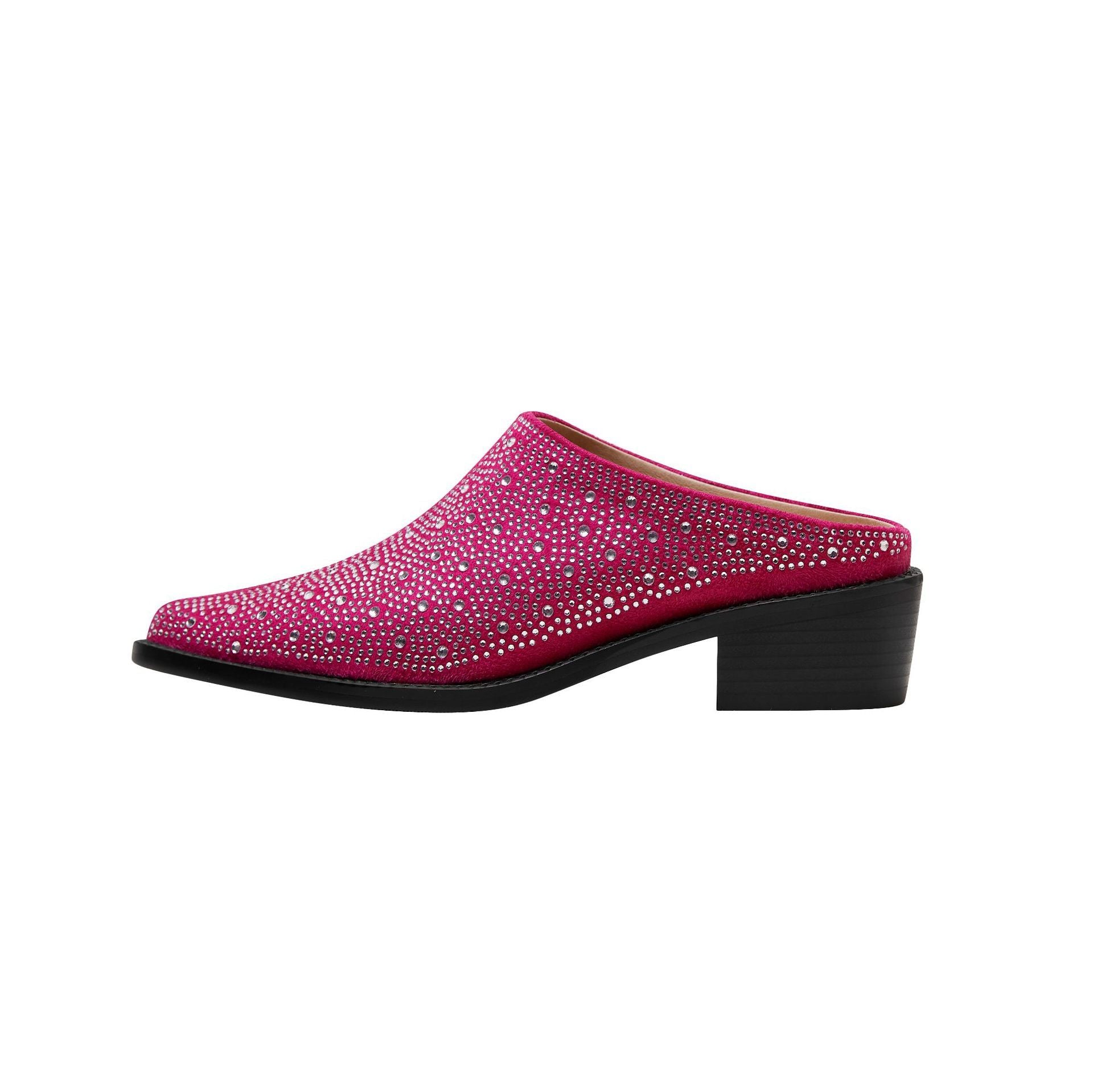 Women's Fashion All-match Rhinestone Full Diamond Pointed Toe Toe Cap Flat Heel Square Heel Sandals Slippers