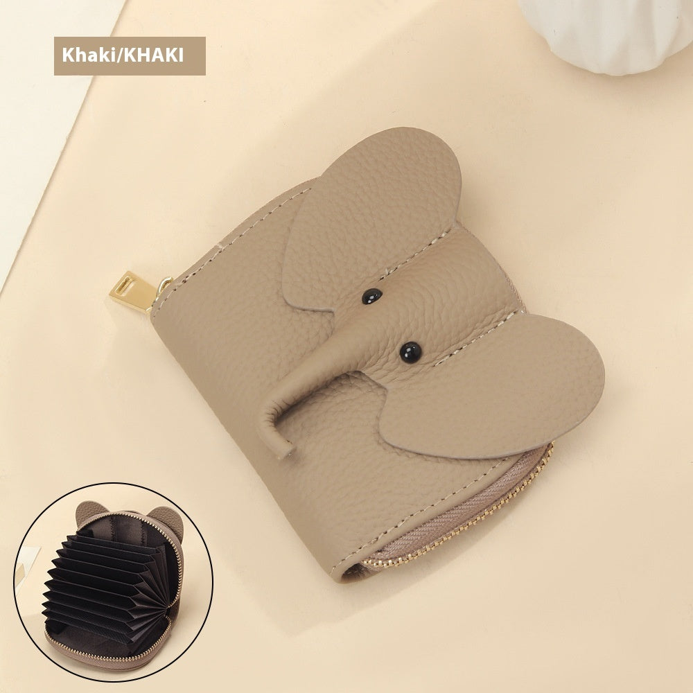 Leather Organ Card Holder Creative Elephant Zipper Wallet