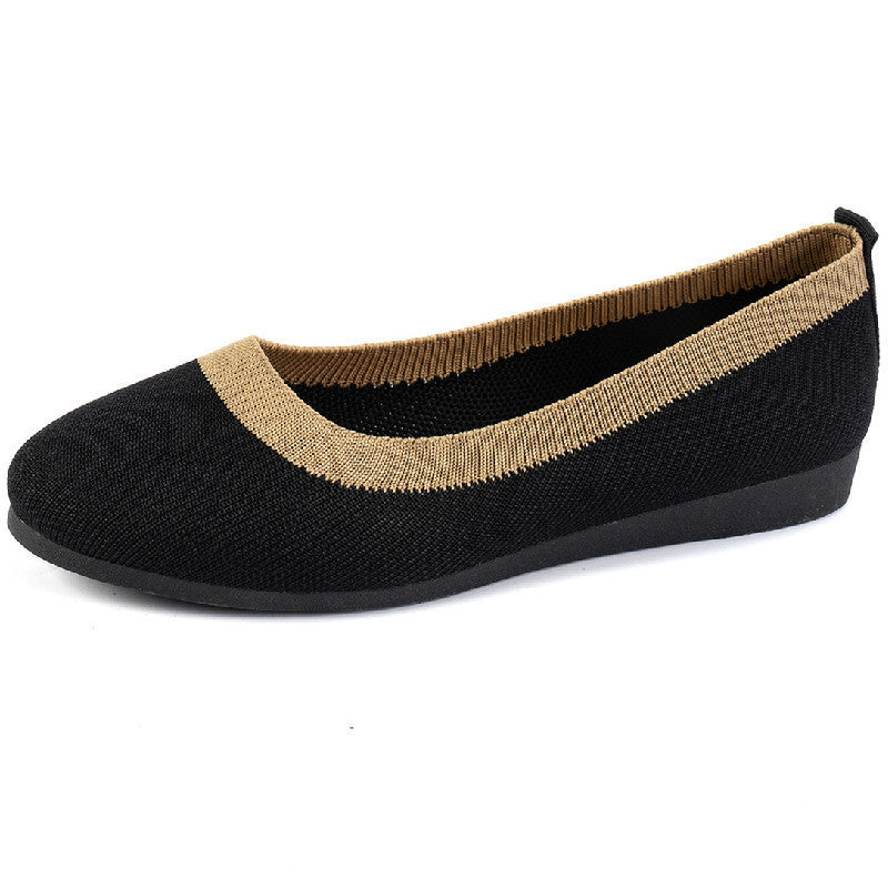 Knit Breathable Low-cut Pumps Flat Round Toe Slip-on Flying Woven Lazy Work Shoes