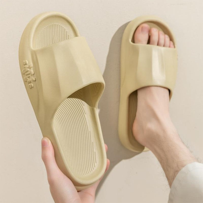 New Solid Striped Peep-toe Home Slippers Women Men House Shoes Non-slip Floor Bathroom Slippers For Couple
