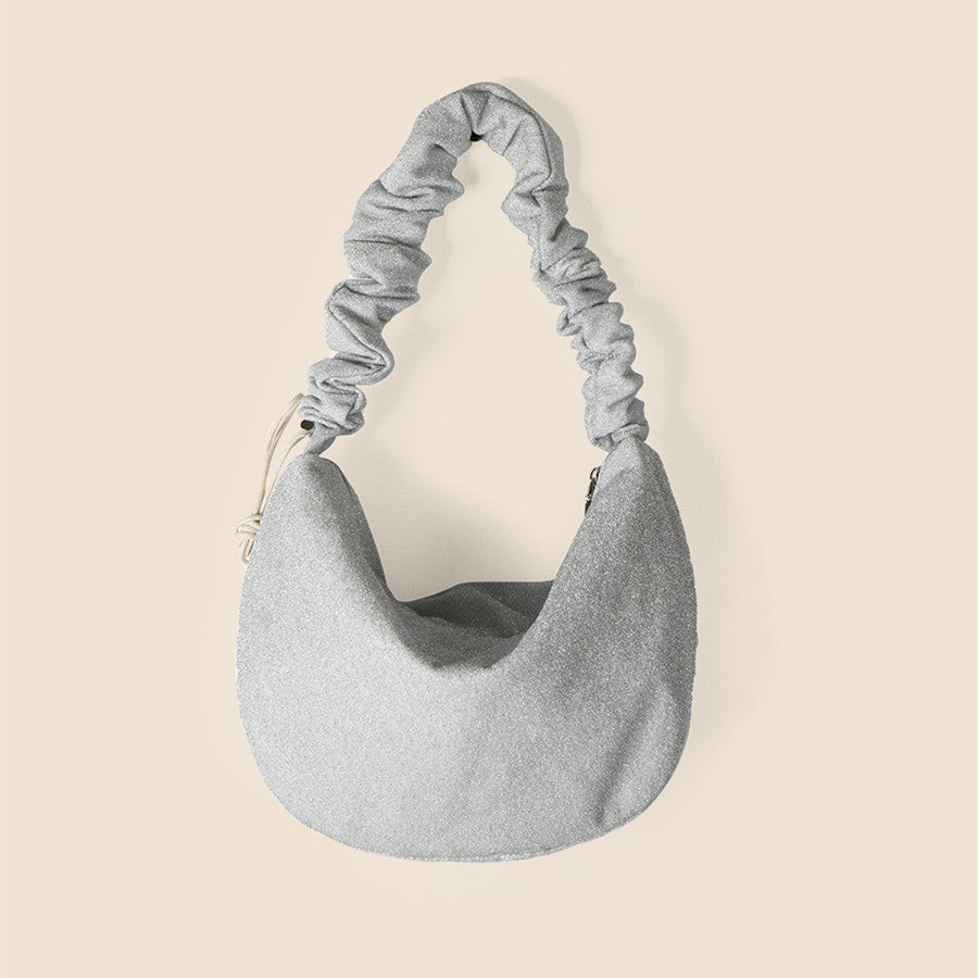 Pleated Drawstring Zip-up Shoulder Bag