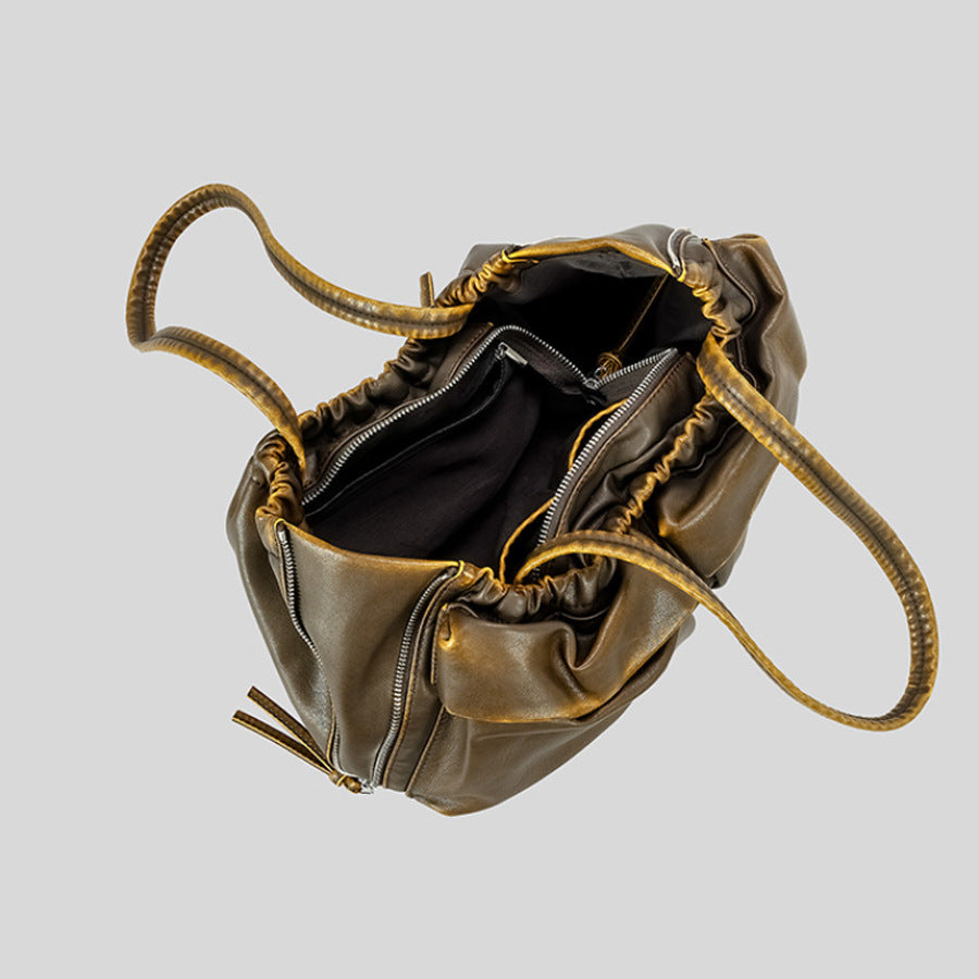 Versatile Large Capacity Soft Leather Multi-pocket Shoulder Bag For Women