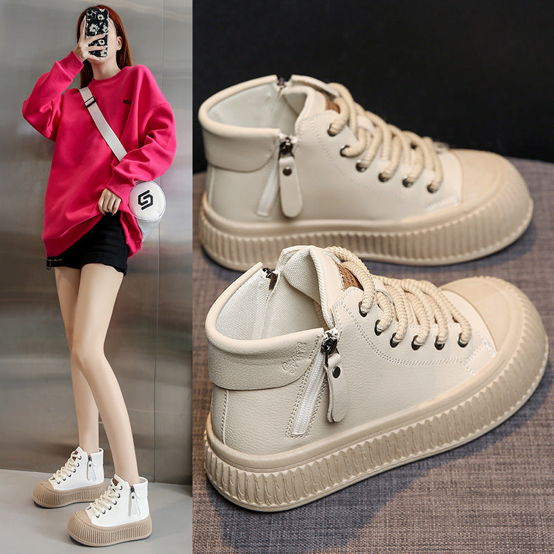 Women's Side Zipper White Shoes Casual Sports Skate Shoes