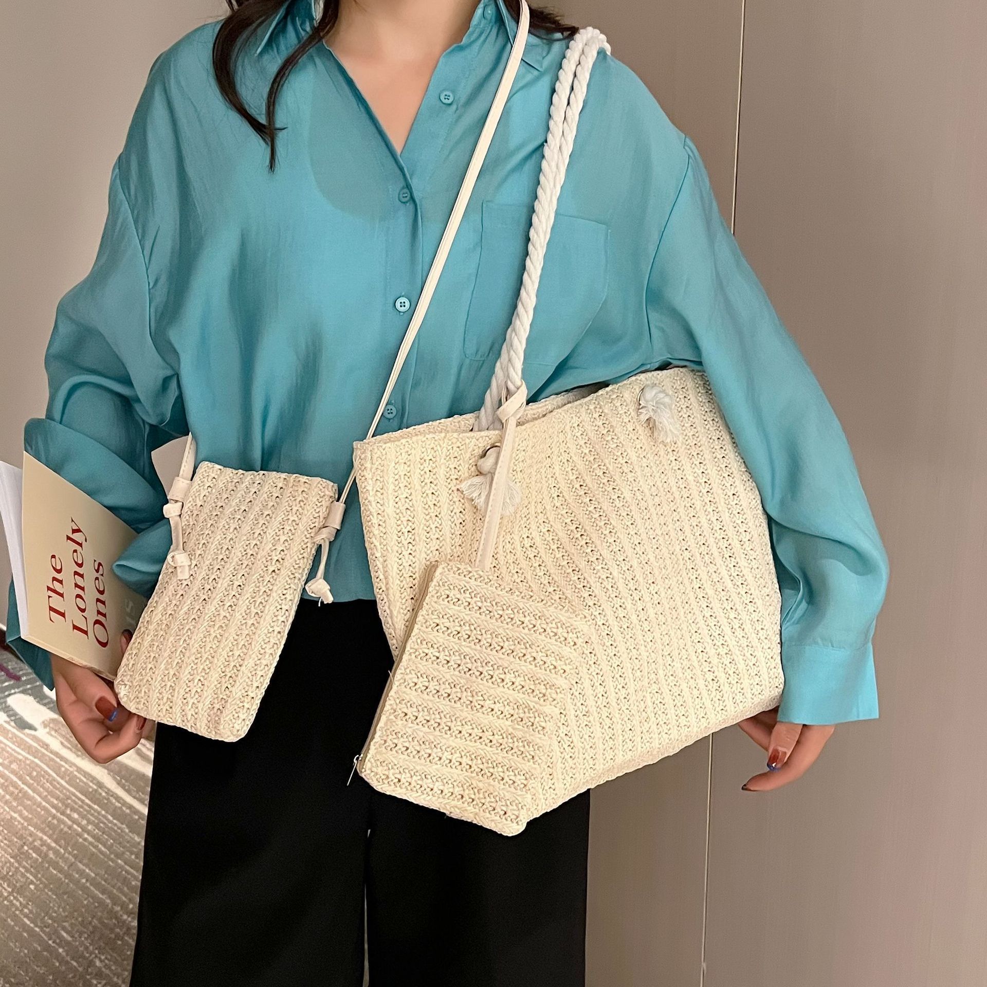 Fashion Straw Shoulder Tote Bag