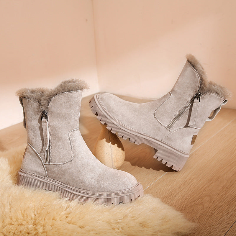 Women's Cotton-padded Shoes Winter New Fur Snow Boots Fleece-lined Casual Martin Boots