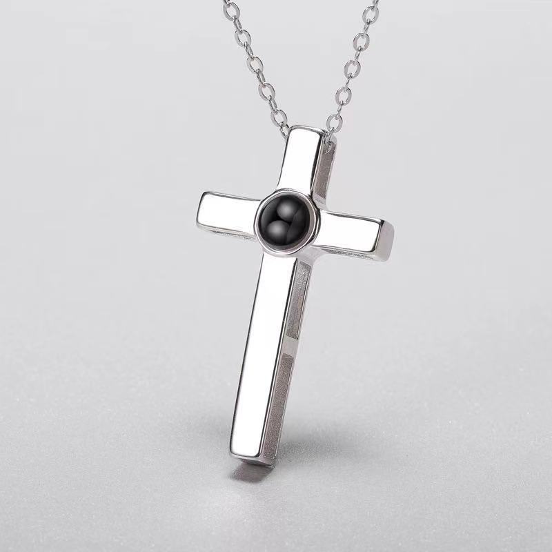 Sterling Silver Cross Projection Couple Necklace Fashion Photo Customization