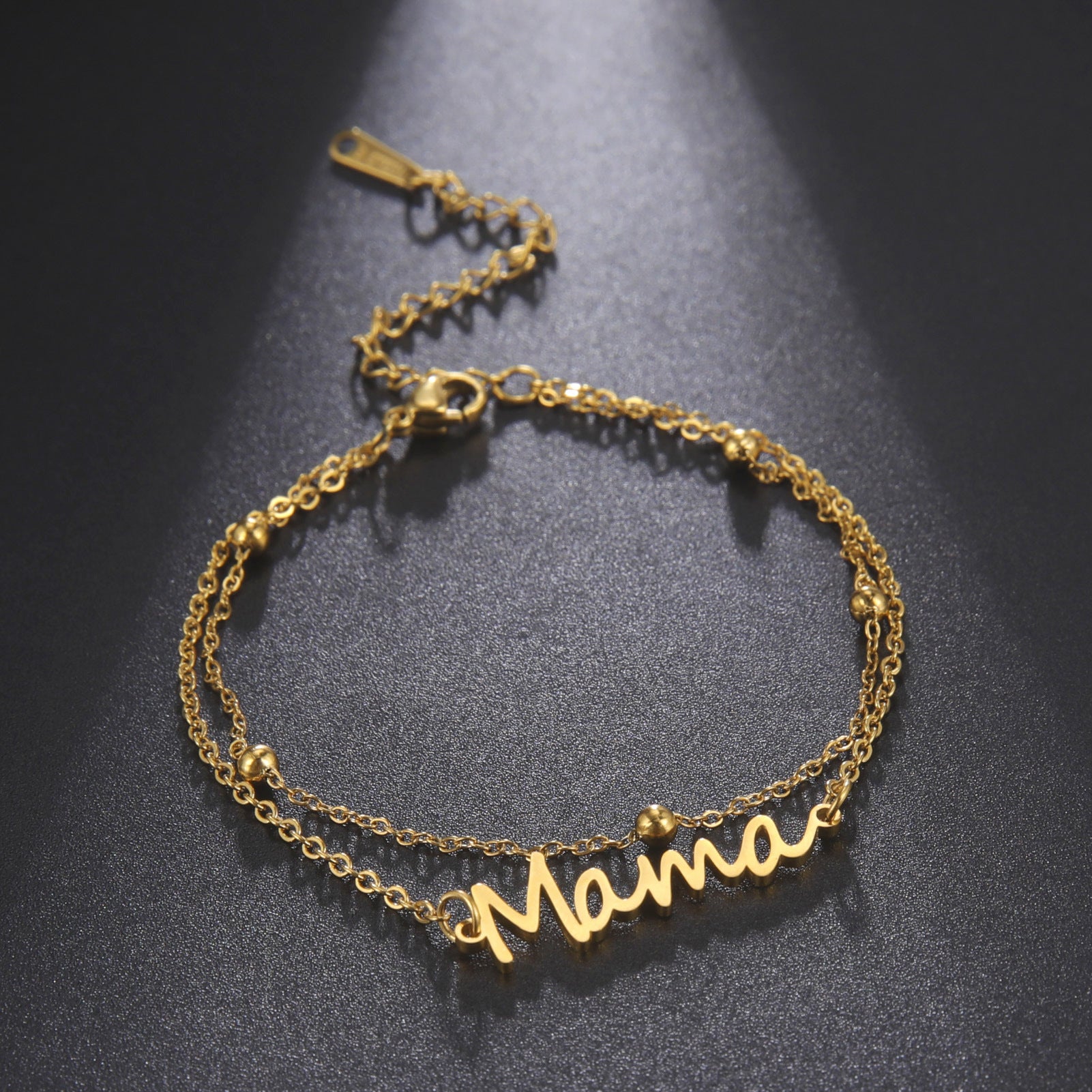 Mama Text Pendant 304 Stainless Steel Double-layer Chain Bracelet