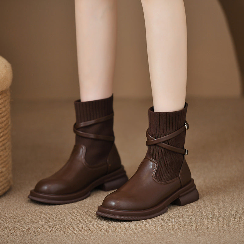Retro Platform Knitted Martin Boots For Women