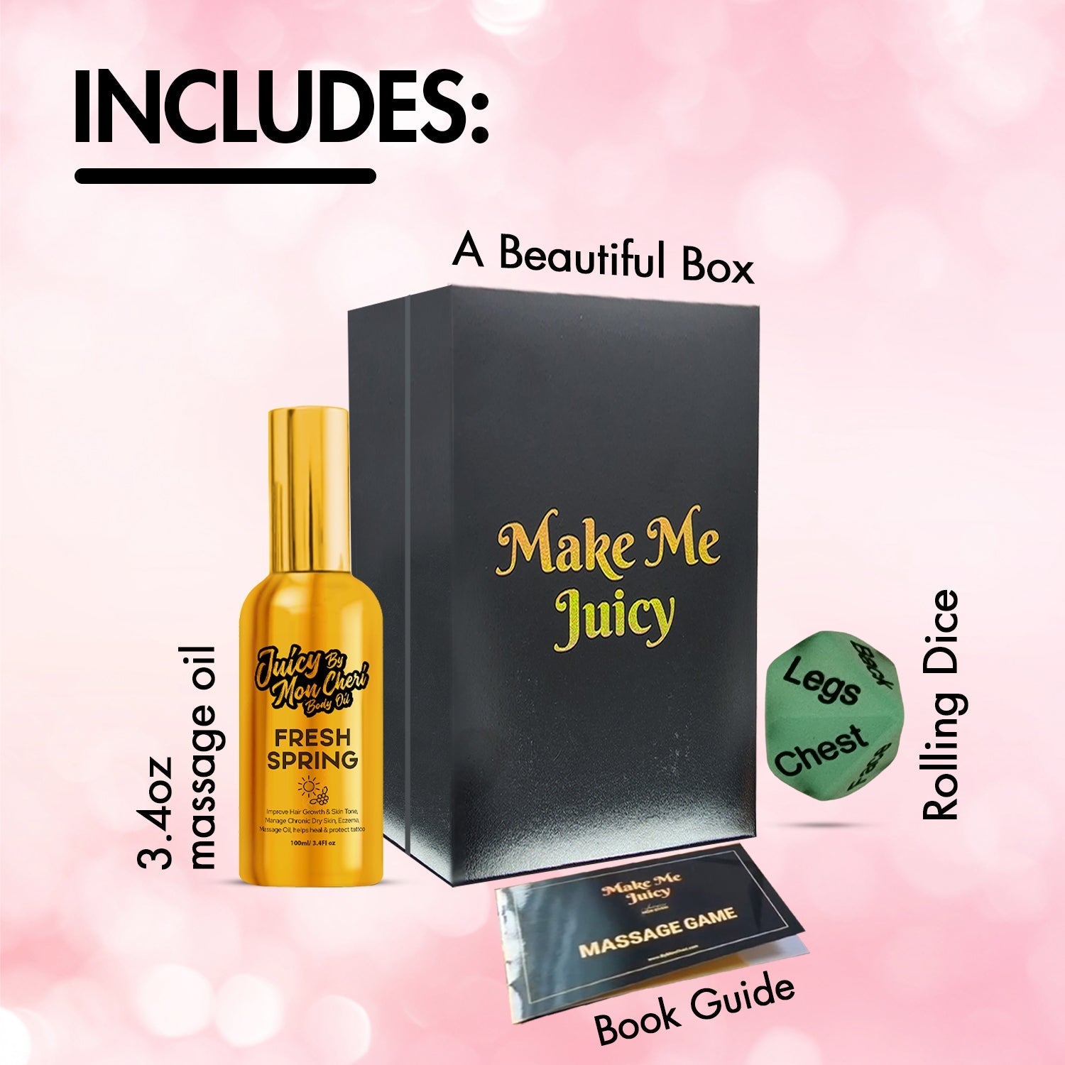 Juicy by Mon Cheri's Couples Massage Oil and Rolling Dice Game