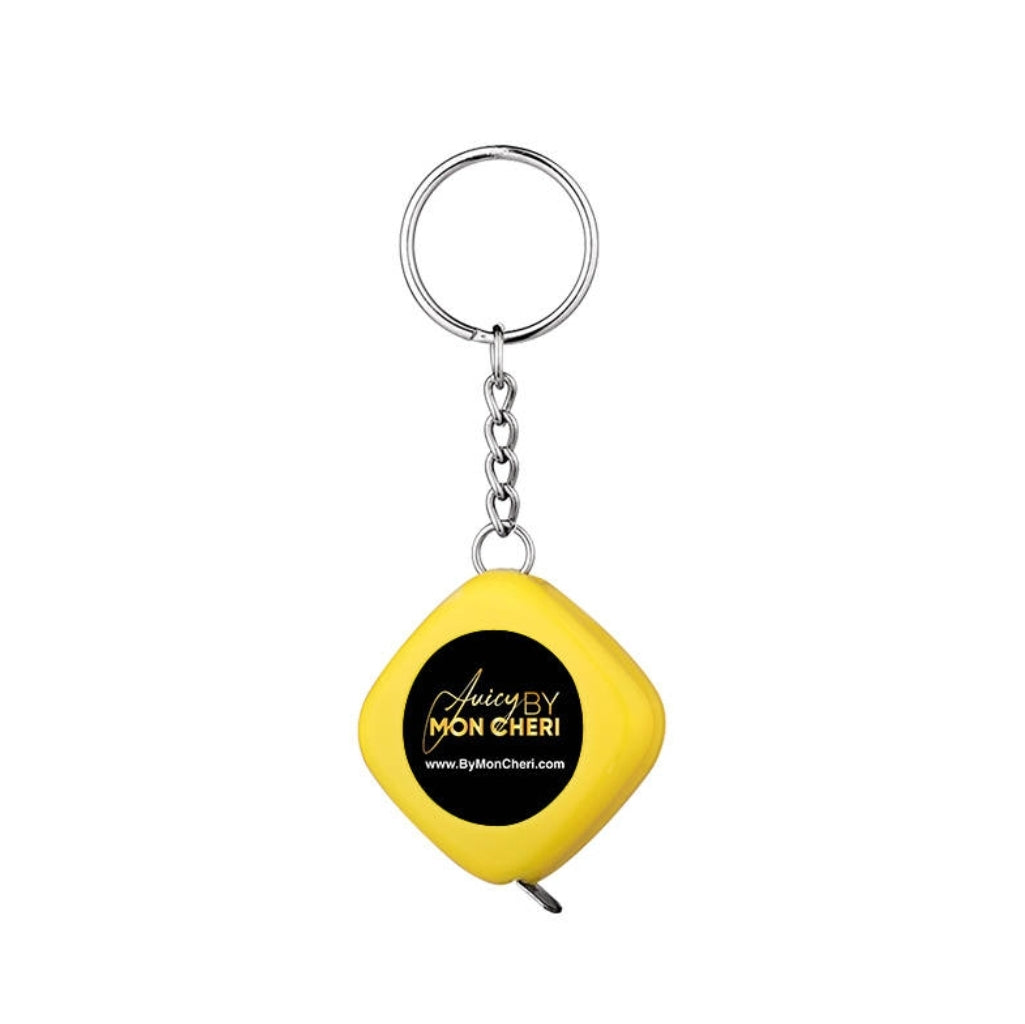 Compact Yellow Measuring Tape Keychain with Juicy by Mon Cheri Logo
